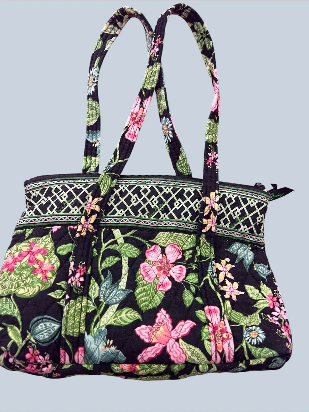 Vera Bradley Botanica Floral Quilted Shoulder Tote in Black and Pink